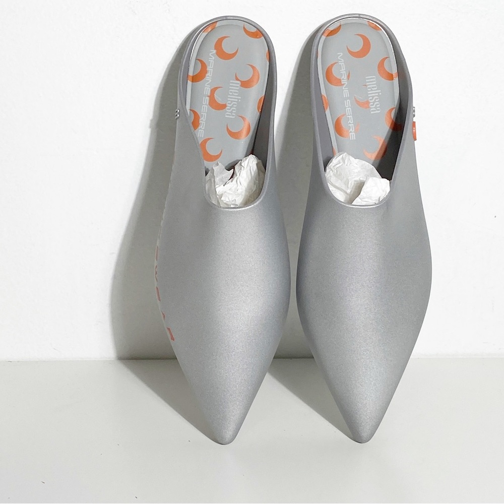 NWT Merine Serre x Melissa Futurewear Silver Metallic Pointed Toe Mule Flat
